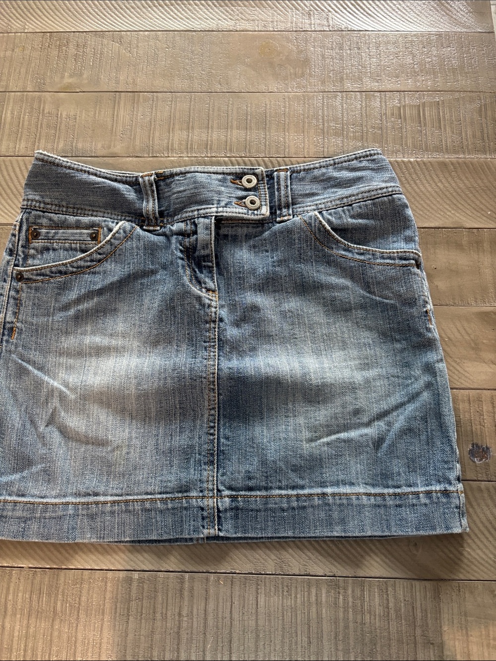 LOFT Light Blue Denim Mini Skirt with Double Button Waist